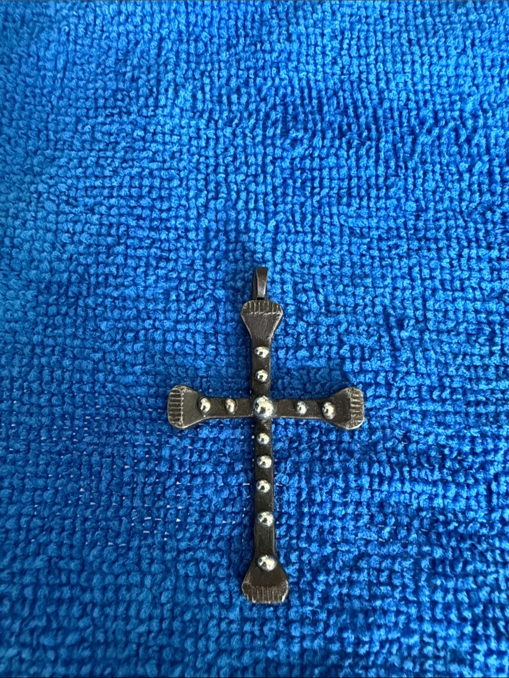 Silver-Tone Studded Cross Pendant Nails and Silver Beading Custom Made